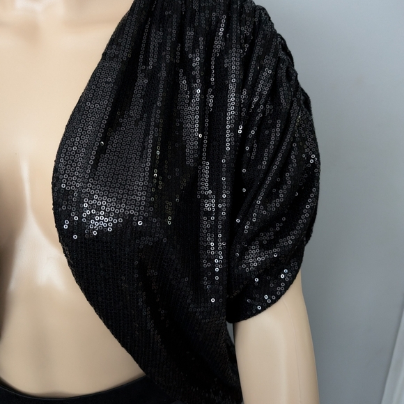 EVA FRANCO Sequin Bolero w/ ruching on shoulders & sleeves.Black. Size 4 GLAMOUR - Picture 8 of 11